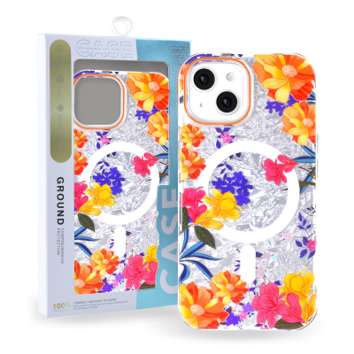 iPhone 15 MagSafe floral case orange