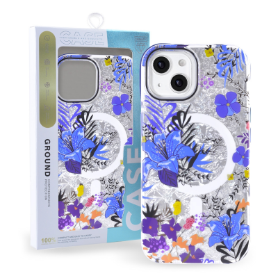 iPhone 15 MagSafe floral case blue