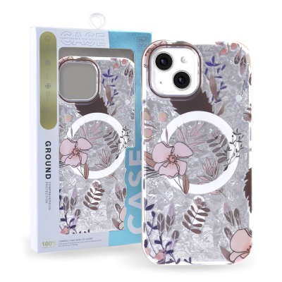 iPhone 15 MagSafe floral case brown