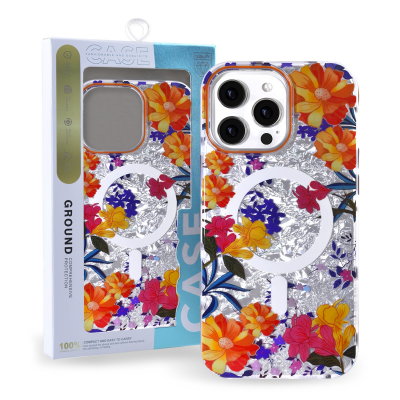 iphone 15 pro magsafe floral case orange