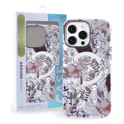 iPhone 15 Pro Max MagSafe floral case brown