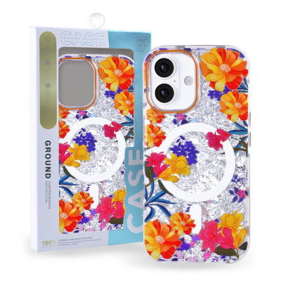  Floral Magnetic Case for iPhone 17 – Orange Magnetic Flower Cover