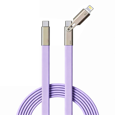  240W 2-in-1 Charging Cable  for iPhone and USB-C Devices - 1.2m Silicone Data Cable, Purple