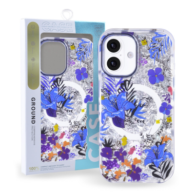  Floral Magnetic Case for iPhone 17 – Blue Magnetic Flower Cover