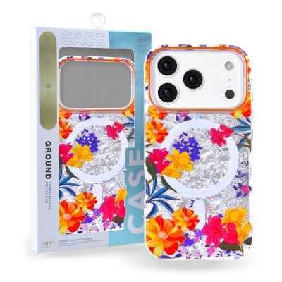  Floral Magnetic Case for iPhone 17 Pro – Orange Magnetic Flower Cover