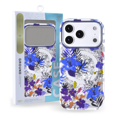  Floral Magnetic Case for iPhone 17 Pro – Blue Magnetic Flower Cover