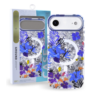  Floral Magnetic Case for iPhone  Air – Blue Magnetic Flower Cover
