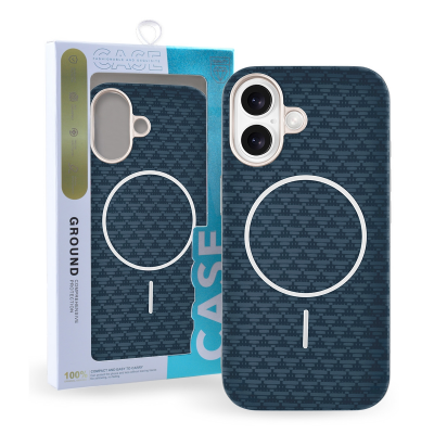  Carbon Fiber Magnetic Case for iPhone 16 – Slim Non-slip Navy Blue
