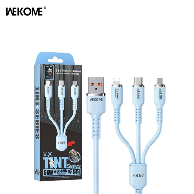 wekome wdc-07 65w 3-in-1 liquid silicone charging cable in light blue