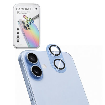 iPhone 17 Camera Lens Protector Mist Blue, AR Tempered Glass, Matte Metal Frame