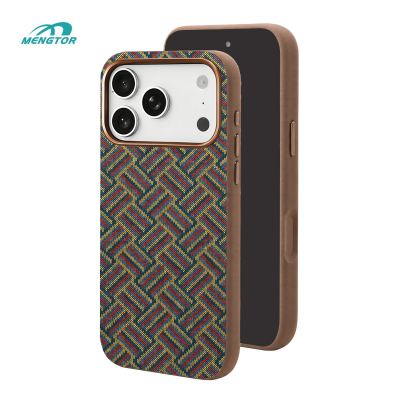 Mengtor Indigo Weave Pattern 3200Gs Magnetic Cork Phone Case for iPhone 17 Pro