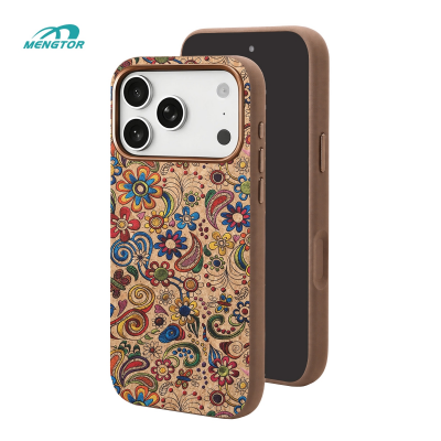 Mengtor Vintage Bloom Pattern 3200Gs Magnetic Cork Phone Case for iPhone 17 Pro Max