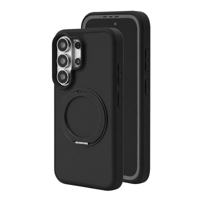  2-Layer Shockproof Magnetic Phone Case with 360° Rotatable Ring Kickstand for S26 Ultra, Black