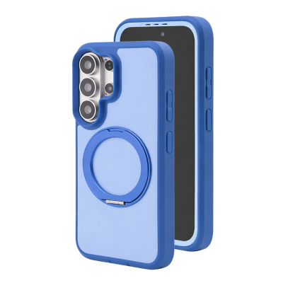  2-Layer Shockproof Magnetic Phone Case with 360° Rotatable Ring Kickstand for S26 Ultra, Light Blue