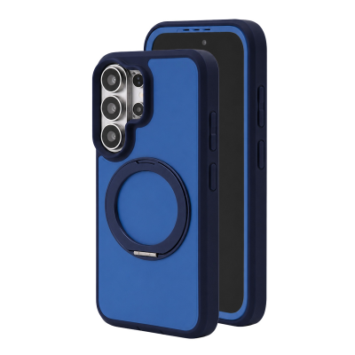  2-Layer Shockproof Magnetic Phone Case with 360° Rotatable Ring Kickstand for S26 Ultra, Blue