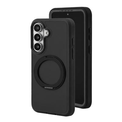  2-Layer Shockproof Magnetic Phone Case with 360° Rotatable Ring Kickstand for S26 Plus, Black
