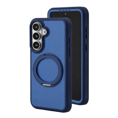  2-Layer Shockproof Magnetic Phone Case with 360° Rotatable Ring Kickstand for S26 Plus, Blue