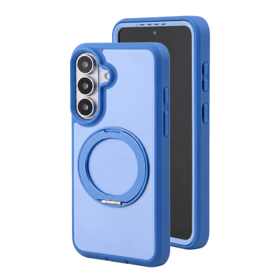  2-Layer Shockproof Magnetic Phone Case with 360° Rotatable Ring Kickstand for S26, Light Blue