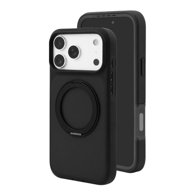  2-Layer Shockproof Magnetic Phone Case with 360° Rotatable Ring Kickstand for iPhone 17 Pro, Black
