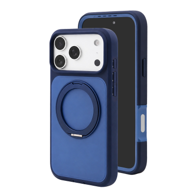 2-Layer Shockproof Magnetic Phone Case with 360° Rotatable Ring Kickstand for iPhone 17 Pro, Blue