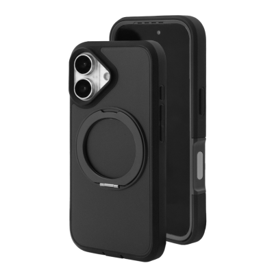  2-Layer Shockproof Magnetic Phone Case with 360° Rotatable Ring Kickstand for iPhone 17, Black