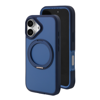  2-Layer Shockproof Magnetic Phone Case with 360° Rotatable Ring Kickstand for iPhone 17, Blue