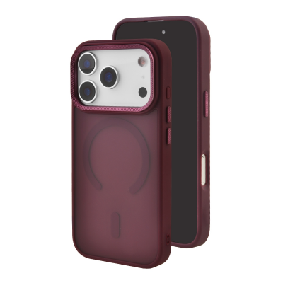  2300G Magnetic Phone Case for iPhone 17 Pro - Electroplated Grid Lens and Buttons, Cherry Red