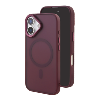  2300G Magnetic Phone Case for iPhone 17 - Electroplated Grid Lens and Buttons, Cherry Red