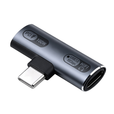  2-in-1 Dual USB-C Splitter Adapter - 100W PD Fast Charge and 10Gbps Data Sync HiFi Audio Converter, Gray