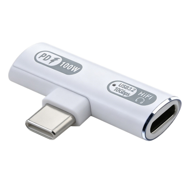  2-in-1 Dual USB-C Splitter Adapter - 100W PD Fast Charge and 10Gbps Data Sync HiFi Audio Converter, White