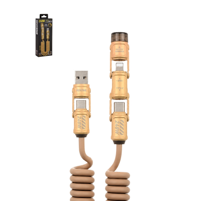  WEKOME 6ft 240W 5-in-1 Spiral Spring Car Exclusive Charging Cable, Champagne Gold