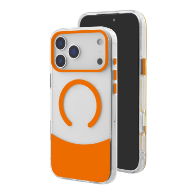  2700Gs Strong Magnet Anti-Yellowing Clear Case for iPhone 17 Pro, Orange