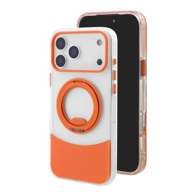  2700Gs Strong Magnet Anti-Yellowing Clear Case with Kickstand for iPhone 17 Pro, Orange