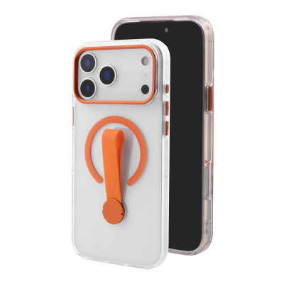  2700Gs Strong Magnet Anti-Yellowing Clear Case with Hand Loop for iPhone 17 Pro Max, Orange