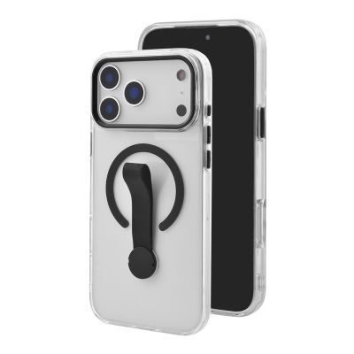  2700Gs Strong Magnet Anti-Yellowing Clear Silver with Hand Loop for iPhone 17 Pro, Black