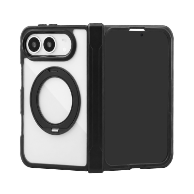  Magnetic Clear Case for iPhone 18 Fold with Foldable Kickstand and Full Hinge Protection, Black