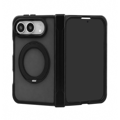  Magnetic Matte Case for iPhone 18 Fold with Foldable Kickstand and Full Hinge Protection, Black