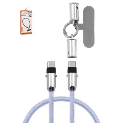  1ft 60W Max USB-C to USB-C Fast Charging Cable with Anti-Loss Wrist Strap Design, Light Blue