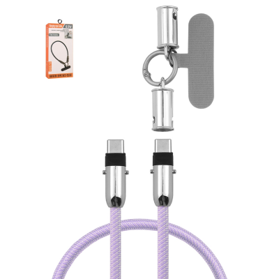  1ft 60W Max USB-C to USB-C Fast Charging Cable with Anti-Loss Wrist Strap Design, Purple