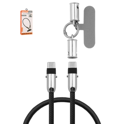  1ft 60W Max USB-C to USB-C Fast Charging Cable with Anti-Loss Wrist Strap Design, Black