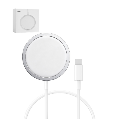 3ft 15W USB-C Magnetic Wireless Charger for iPhone 12 and Newer Models, White white magnetic wireless charger with retail package box