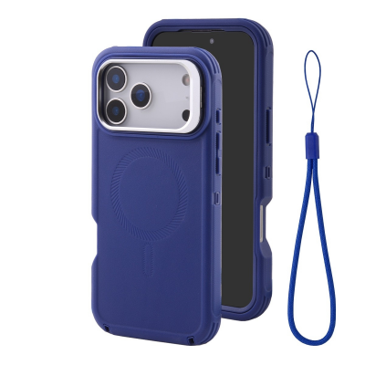  3-Layer Shockproof Magnetic Case for iPhone 18 Pro Max with Kickstand and Lanyard, Blue