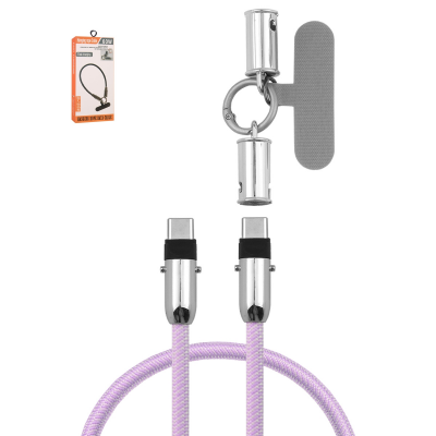  1ft 60W Max USB-C to USB-C Fast Charging Cable with Anti-Loss Wrist Strap Design, Purple