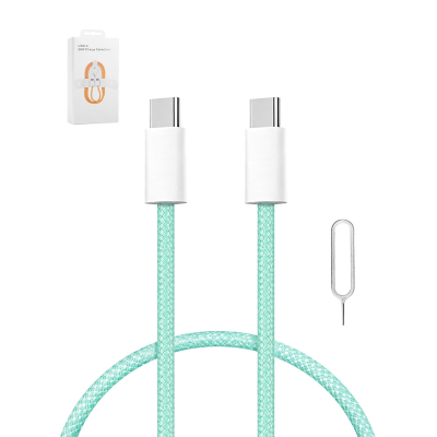 3ft 60W Fast Charging USB-C to USB-C Cable with SIM Eject Pin, Green