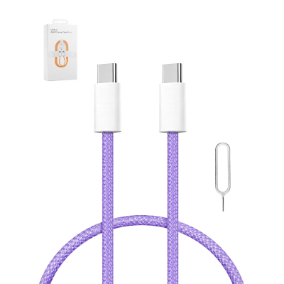 3ft 60W Fast Charging USB-C to USB-C Cable with SIM Eject Pin, Purple
