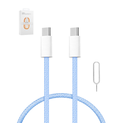 3ft 60W Fast Charging USB-C to USB-C Cable with SIM Eject Pin, Light Blue
