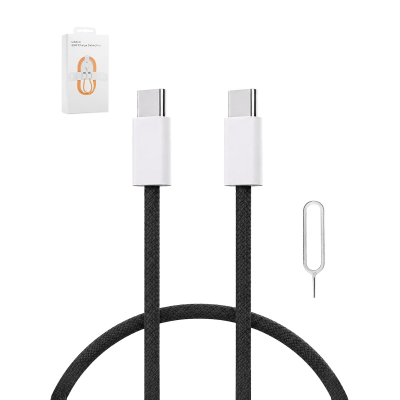 3ft 60W Fast Charging USB-C to USB-C Cable with SIM Eject Pin, Black