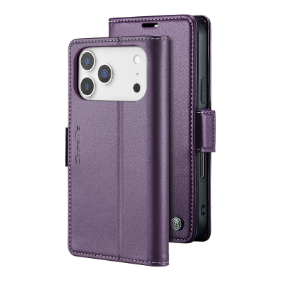  CaseMe Flip Phone Case for iPhone 17 Pro with Butterfly Buckle and RFID Blocking, Purple