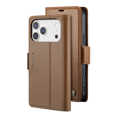  CaseMe Flip Phone Case for iPhone 17 Pro with Butterfly Buckle and RFID Blocking, Brown