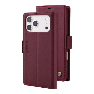 iphone 17 pro max red flip case with butterfly buckle rfid blocking